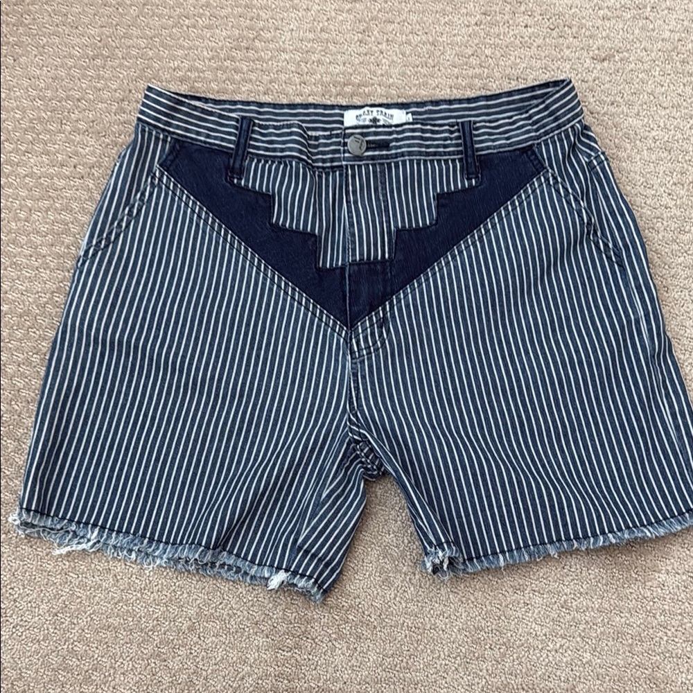 Crazy Train Blue and White Striped Shorts